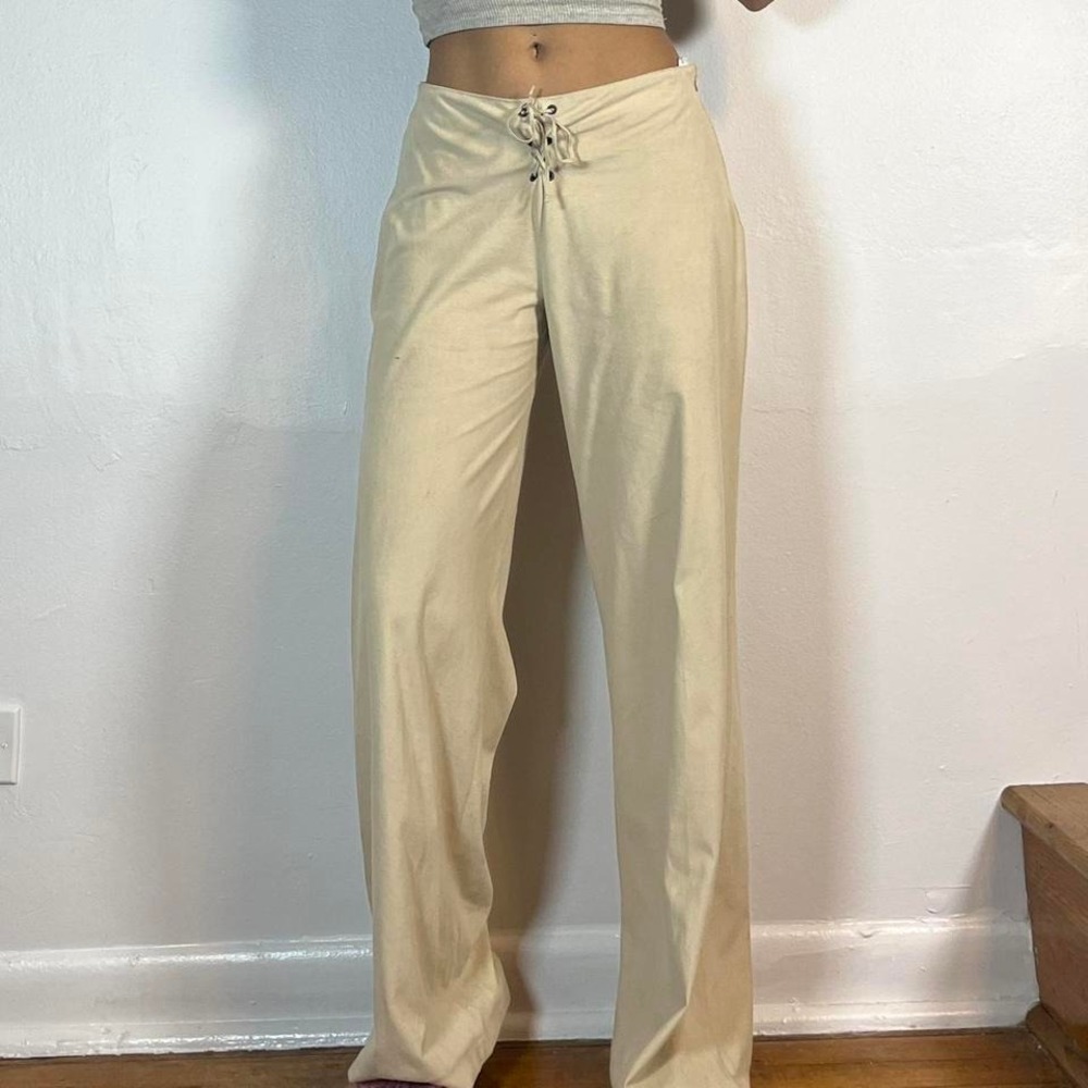 Euro vintage Y2K Cream wide leg pants with drawstring waist by Rita